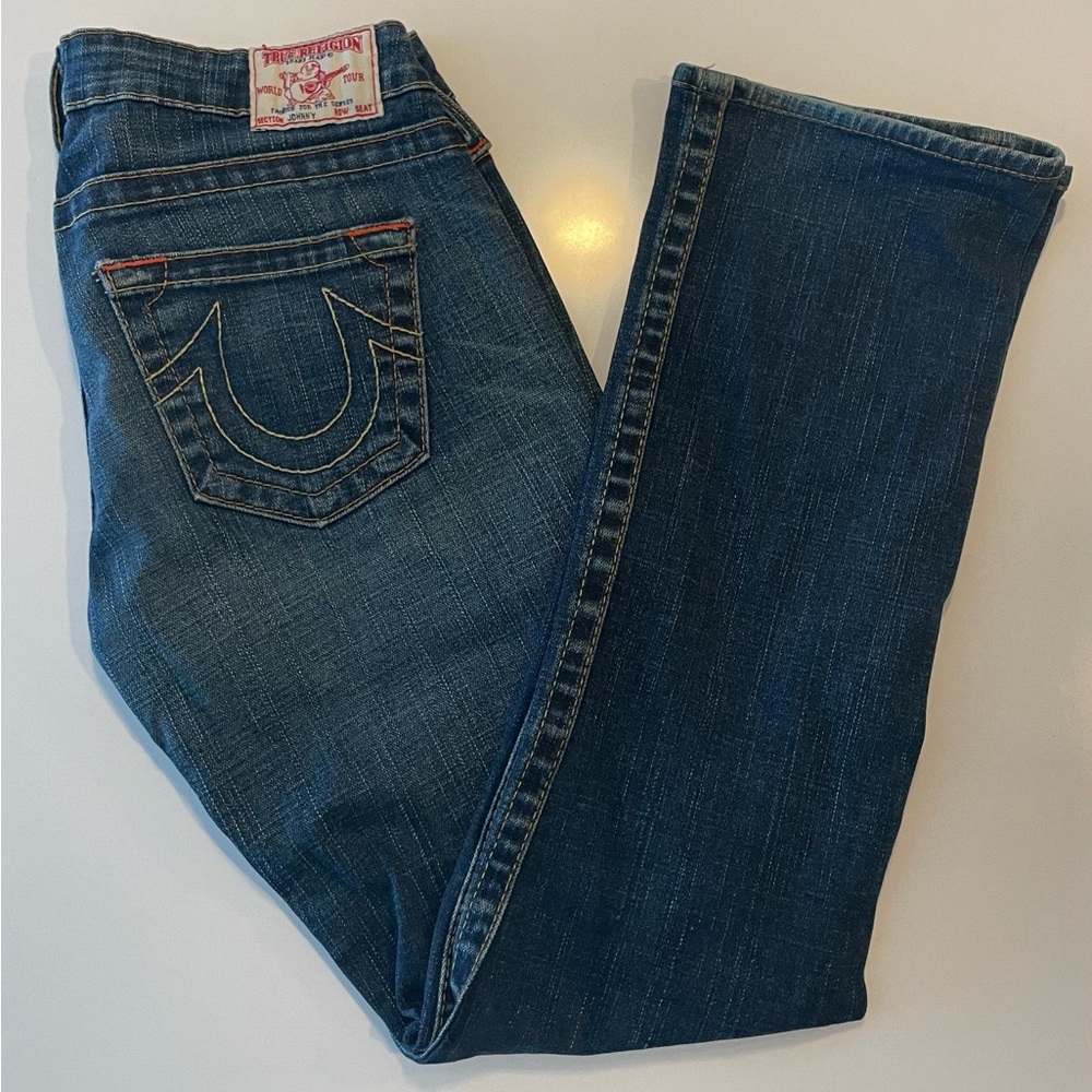 True Religion Women's Johnny Blue Denim straight leg Jeans Size 28.